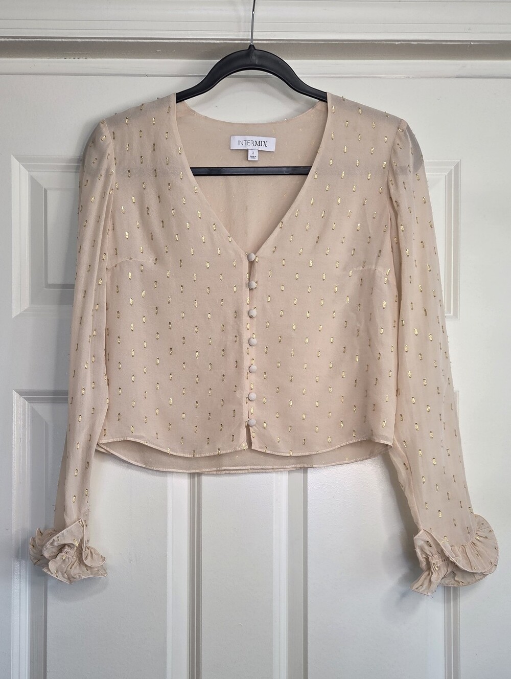 Intermix Georgette Livia Blush Silk Romantic Coquette Blouse - Size 2